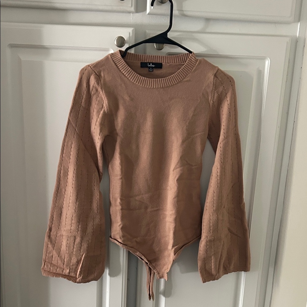 Lulu's Tan Bell Sleeve Bodysuit
